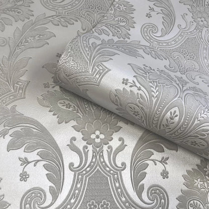Amara Damask Wood Panel Wallpaper - Silver