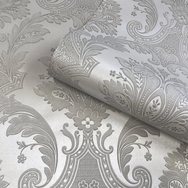 Sample - Amara Damask Wood Panel Wallpaper - Silver