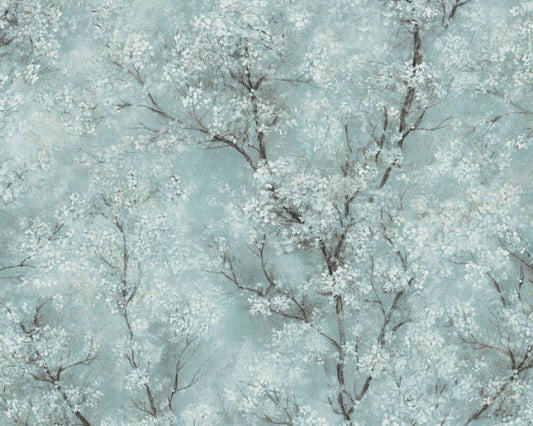 Cherry Blossoms Spring Wallpaper - Soft Turquoise