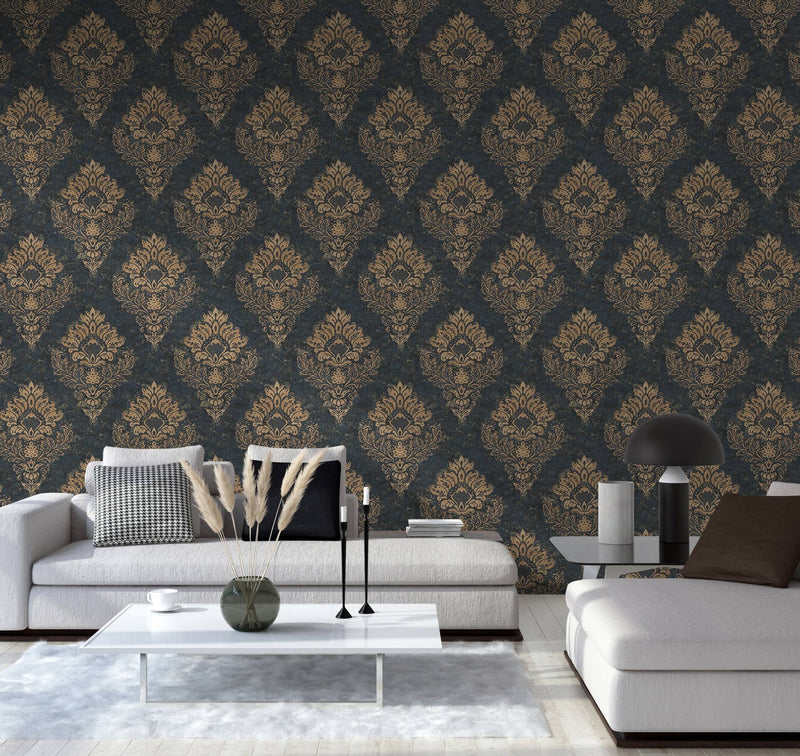 St. Petersberg Baroque Wallpaper - Blue + Gold