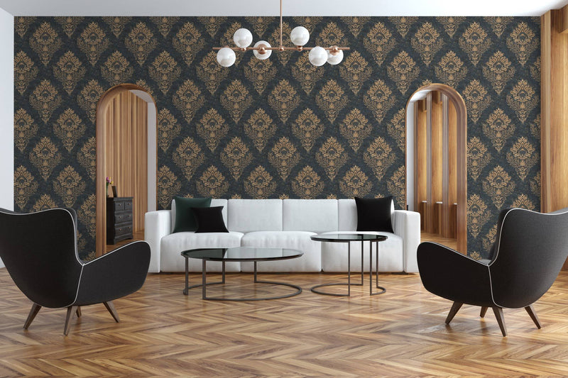 St. Petersberg Baroque Wallpaper - Blue + Gold