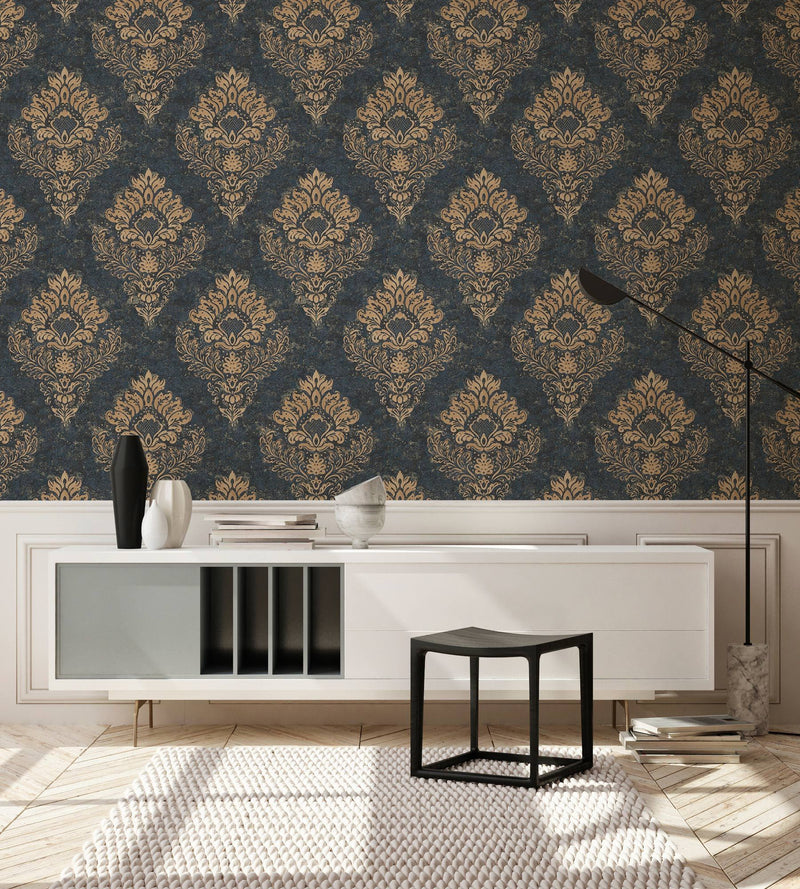 St. Petersberg Baroque Wallpaper - Blue + Gold