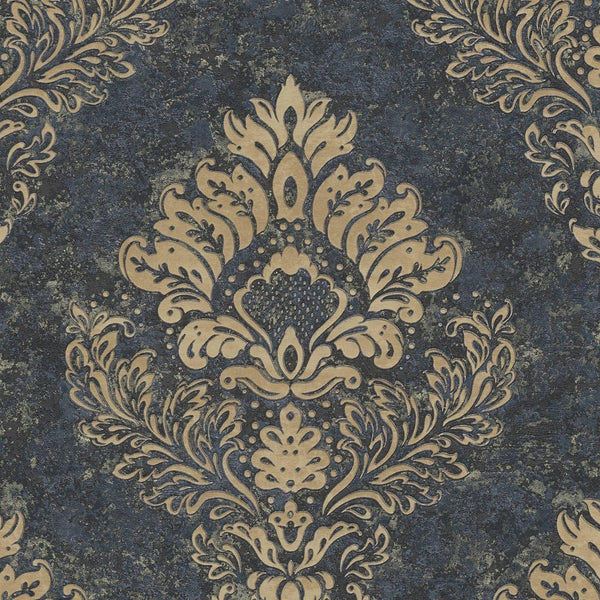 Sample - St. Petersberg Baroque Wallpaper - Blue + Gold