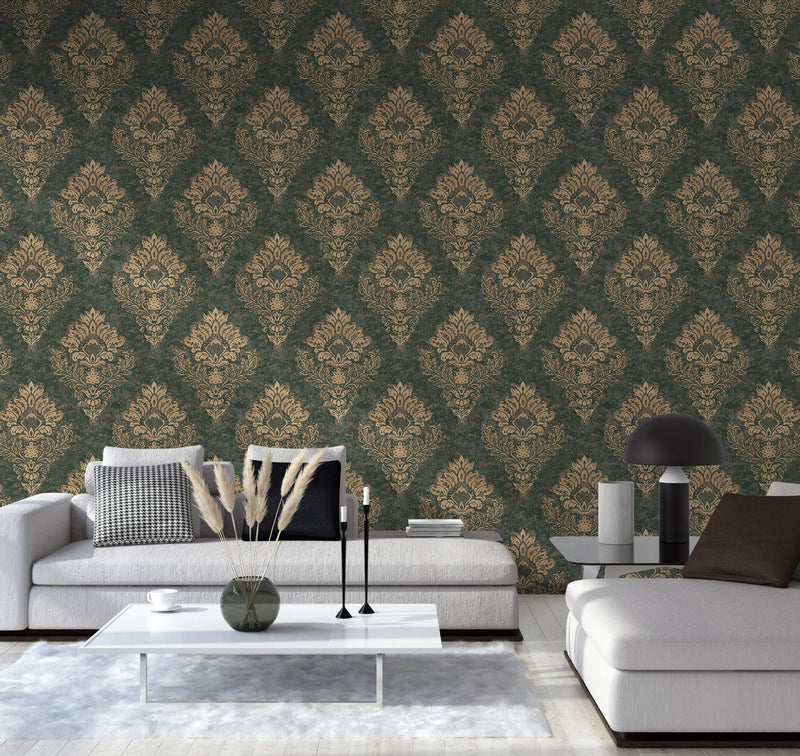 St. Petersberg Baroque Wallpaper - Green + Gold