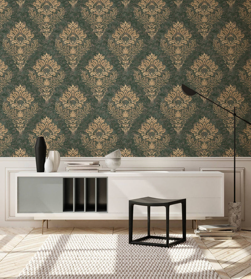 St. Petersberg Baroque Wallpaper - Green + Gold