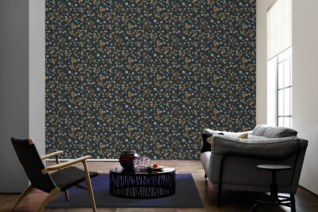 Paradise Blooms Wallpaper - Black - Discontinuing