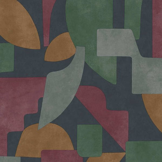 Geo Linnet - Geometric Wallpaper - Navy/Berry