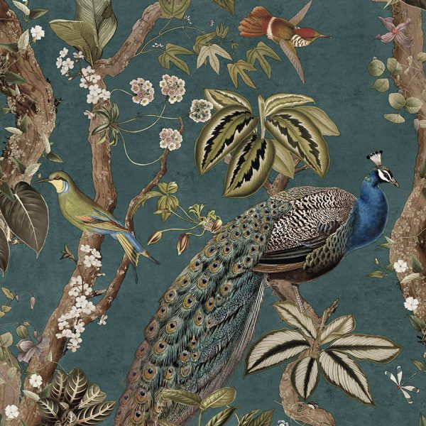 Cassia - Exotic Peacock Wallpaper - Aqua