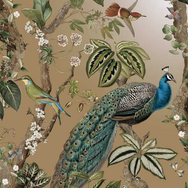 Cassia - Exotic Peacock Wallpaper - Gold
