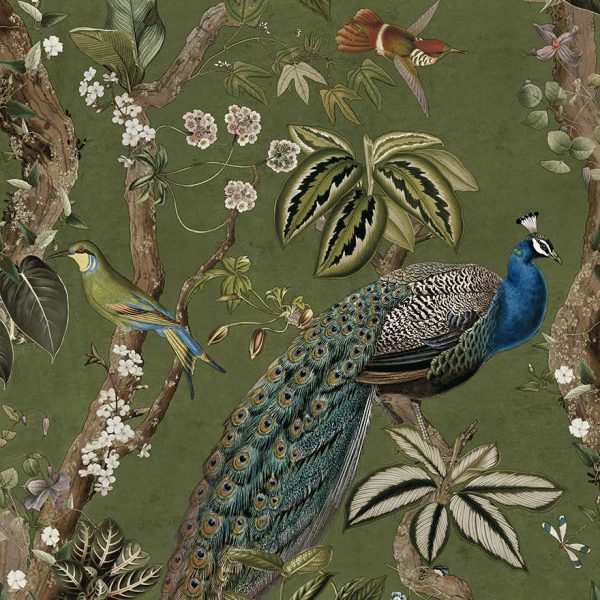 Sample - Cassia - Exotic Peacock Wallpaper - Green