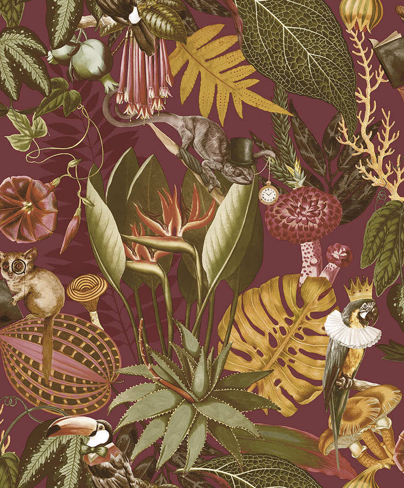 Reverie - Funky Jungle Wallpaper - Burgundy