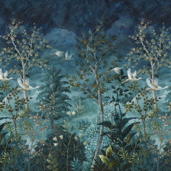 Midnight Canopy Blue Hybrid Wallpaper Mural (Arboretum Collection)