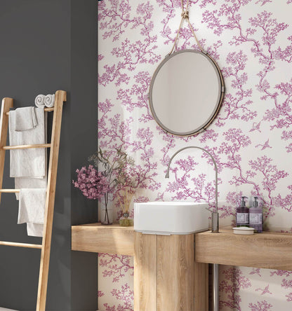 The Cranes - Florence Broadhurst Wallpaper - Magenta