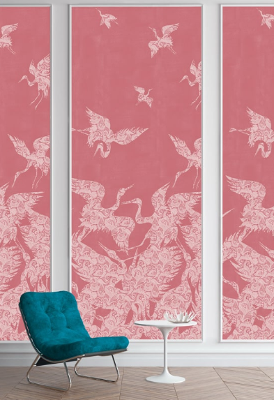 Sample - The Swoop Heron Hybrid Mural Wallpaper - Pink