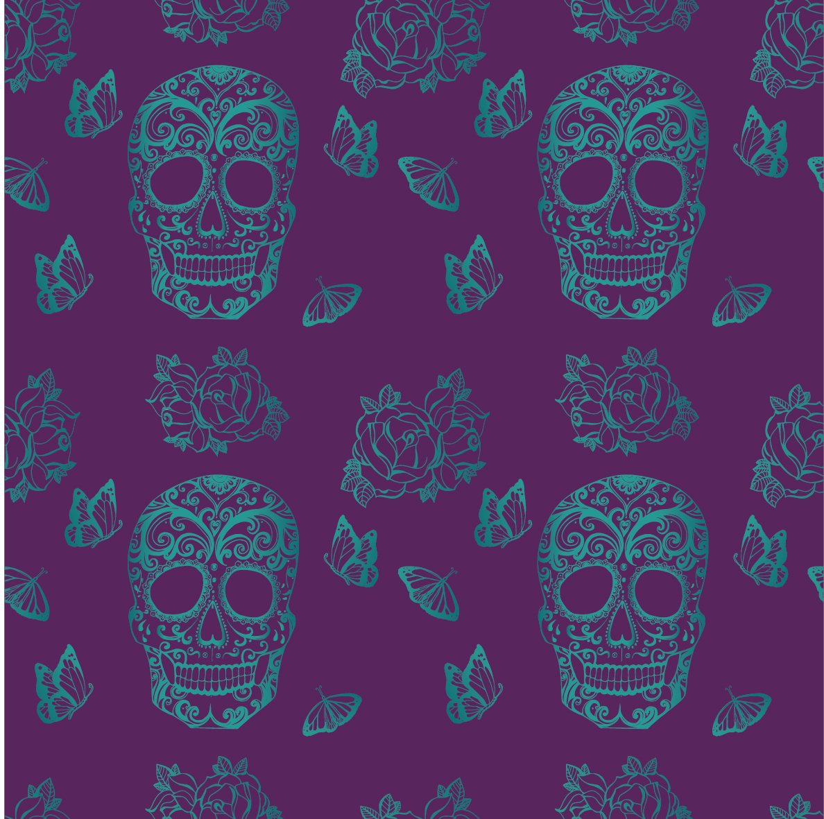 Skulls & Butterflies Wallpaper - Purple