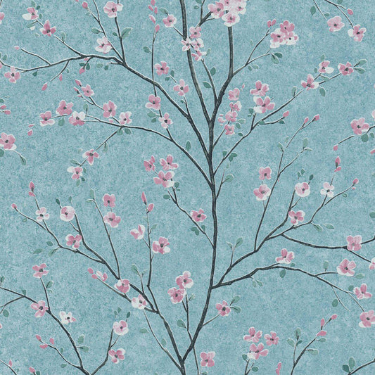 Tokyo Cherry Blossom Wallpaper - Turquoise