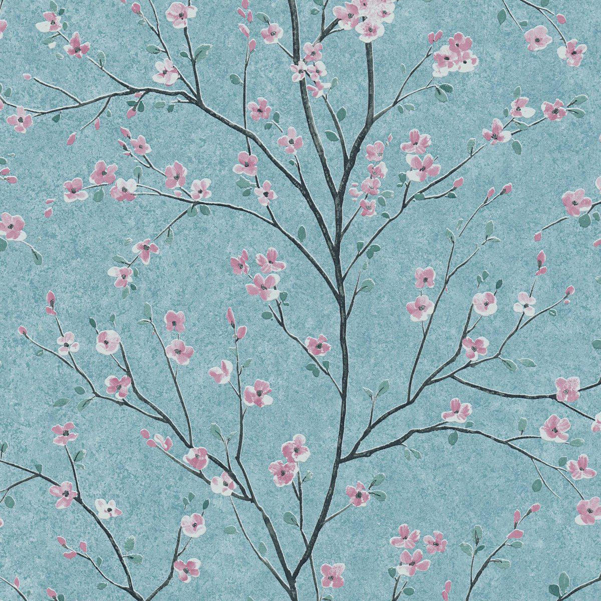 Sample - Tokyo Cherry Blossom Wallpaper - Green/Pink/Black
