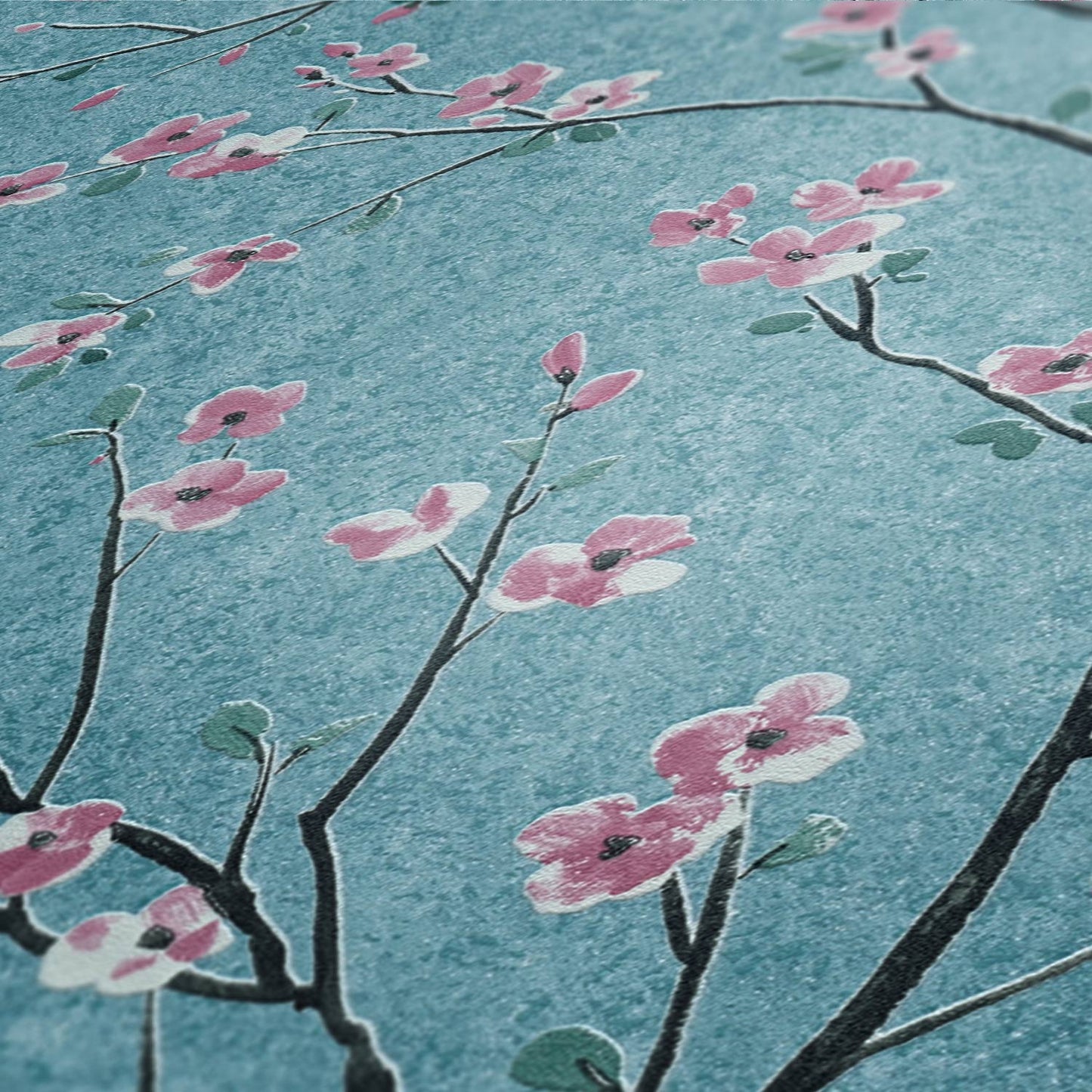 Tokyo Cherry Blossom Wallpaper - Turquoise