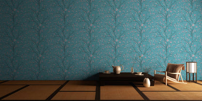 Tokyo Cherry Blossom Wallpaper - Turquoise