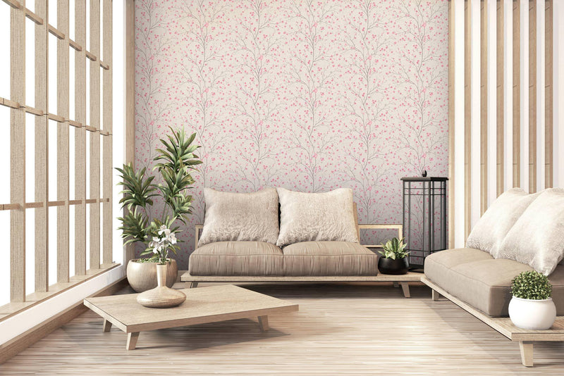 Tokyo Cherry Blossom Wallpaper - Brown/Pink/White