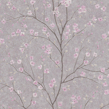 Tokyo Cherry Blossom Wallpaper- Grey/Pink