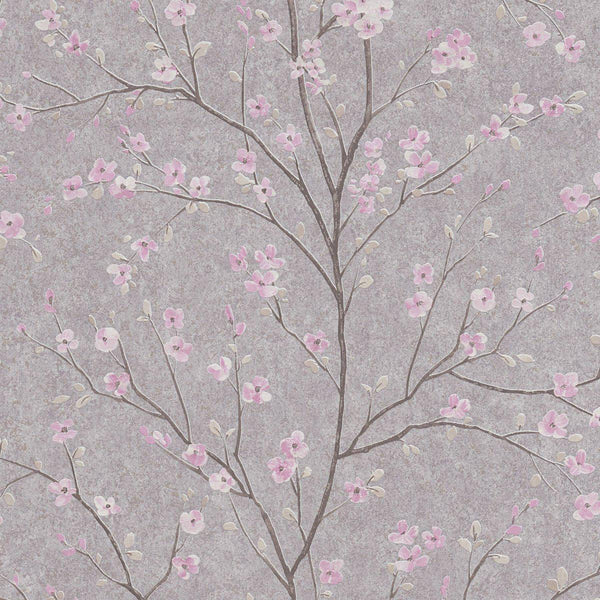 Sample - Tokyo Cherry Blossom Wallpaper- Grey/Pink