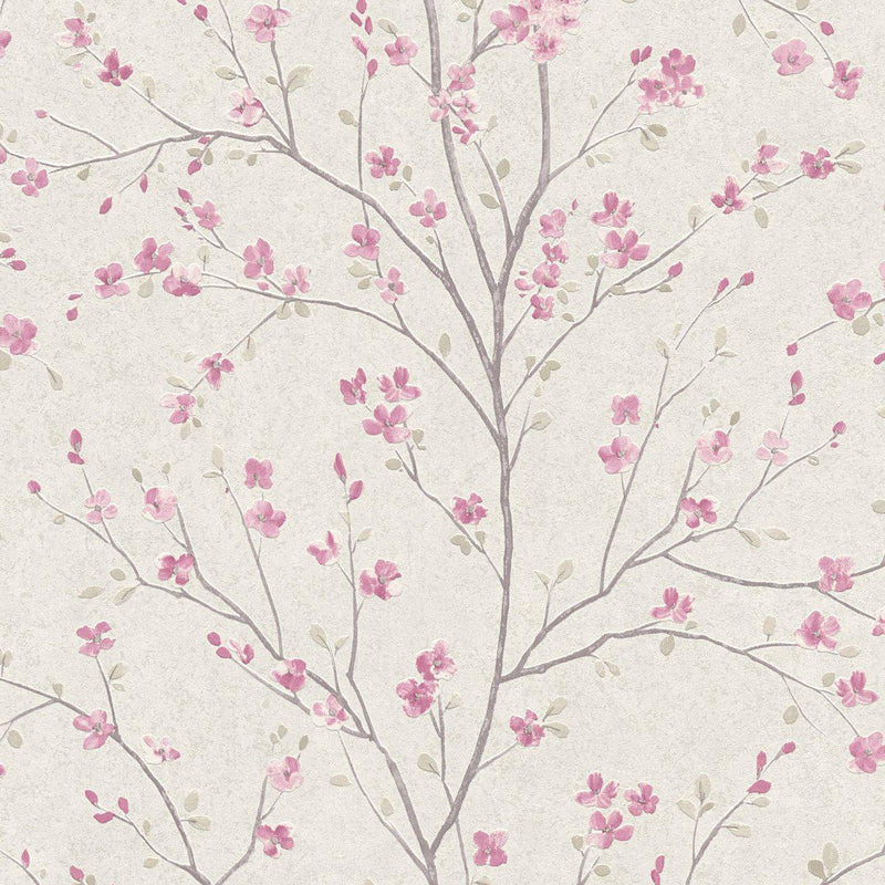 Tokyo Cherry Blossom Wallpaper - Brown/Pink/White