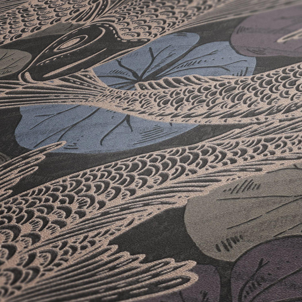 Tokyo Fish Bowl Wallpaper - Blue/Black