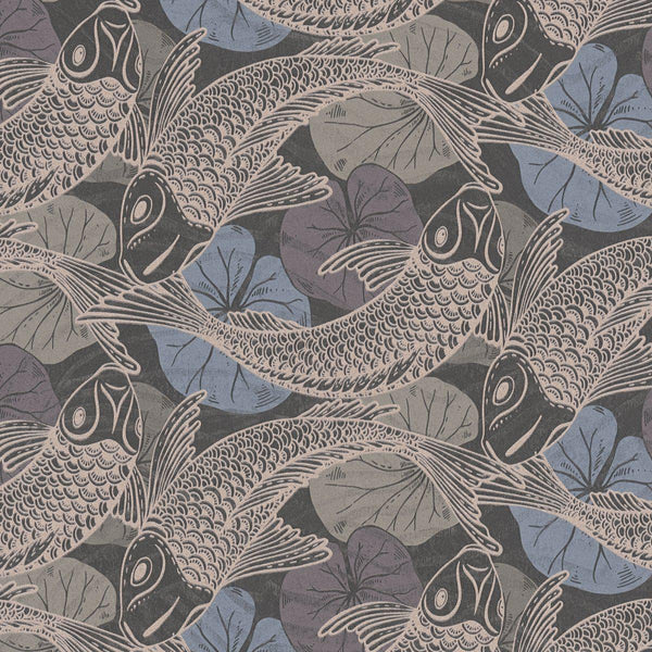Sample - Tokyo Fish Bowl Wallpaper - Blue/Metallic/Black
