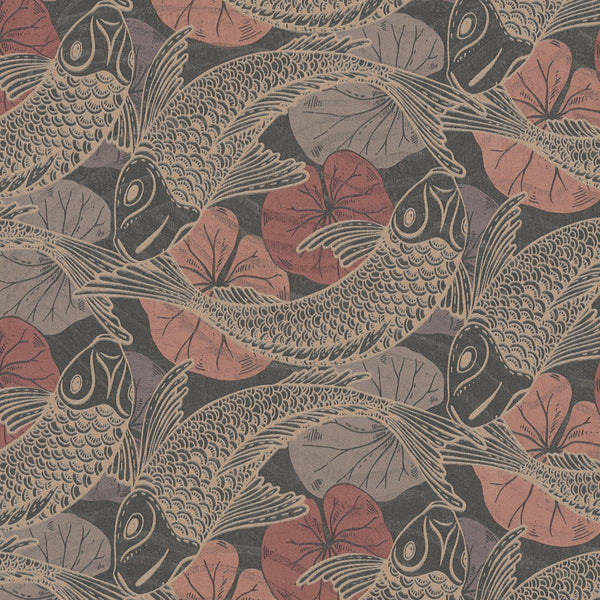 Sample - Tokyo Fish Bowl Wallpaper - Brown/Red/Black