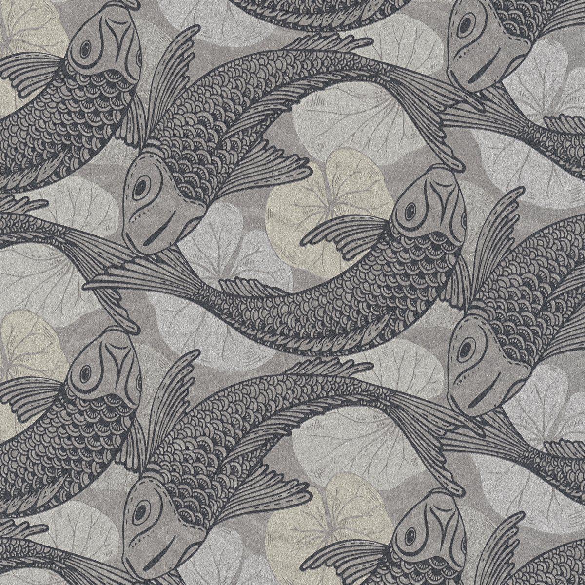 Tokyo Fish Bowl Wallpaper - Beige/Grey/Black - Discontinuing