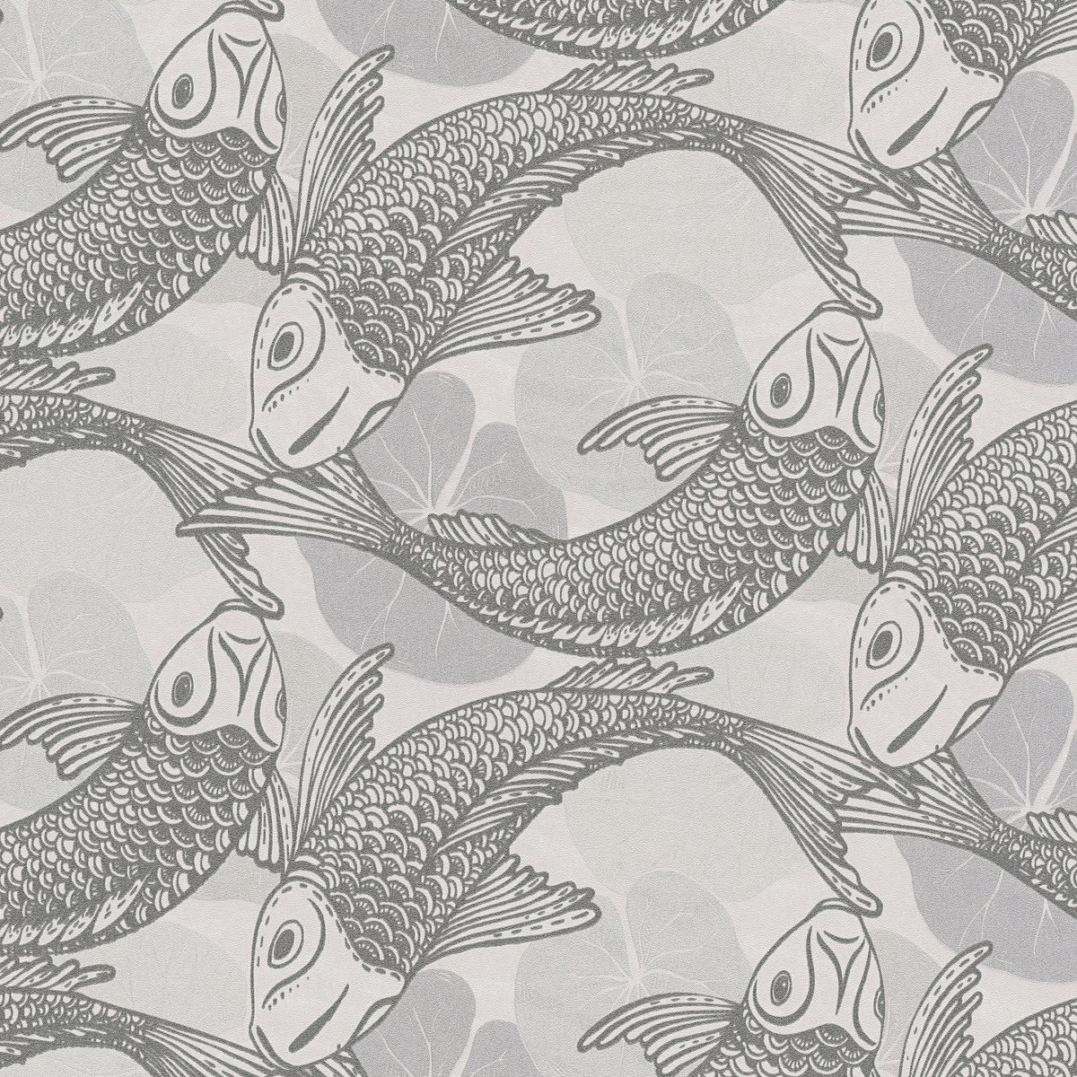 Tokyo Fish Bowl Vinyl Wallpaper - Dark Grey - Discontinuing