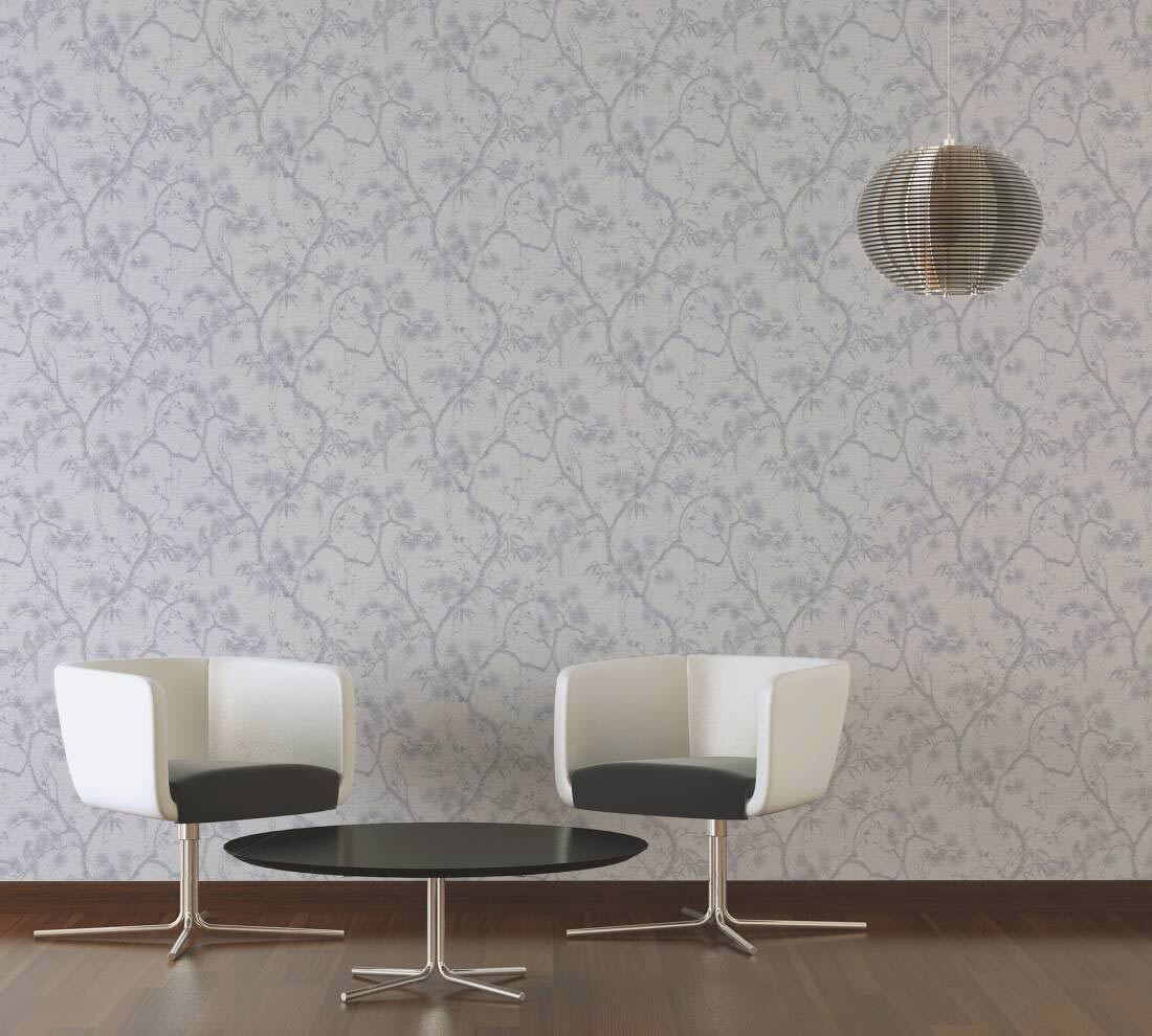 Tokyo Garden Wallpaper - Metallic/White