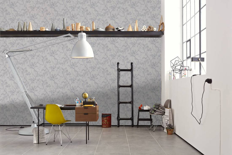 Tokyo Garden Wallpaper - Metallic/White