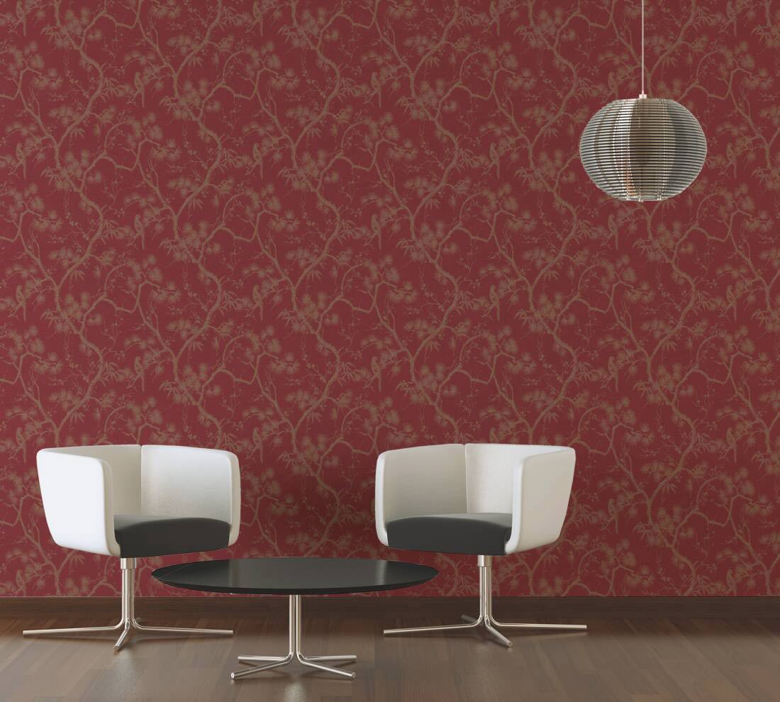 Tokyo Garden Wallpaper - Red/Gold