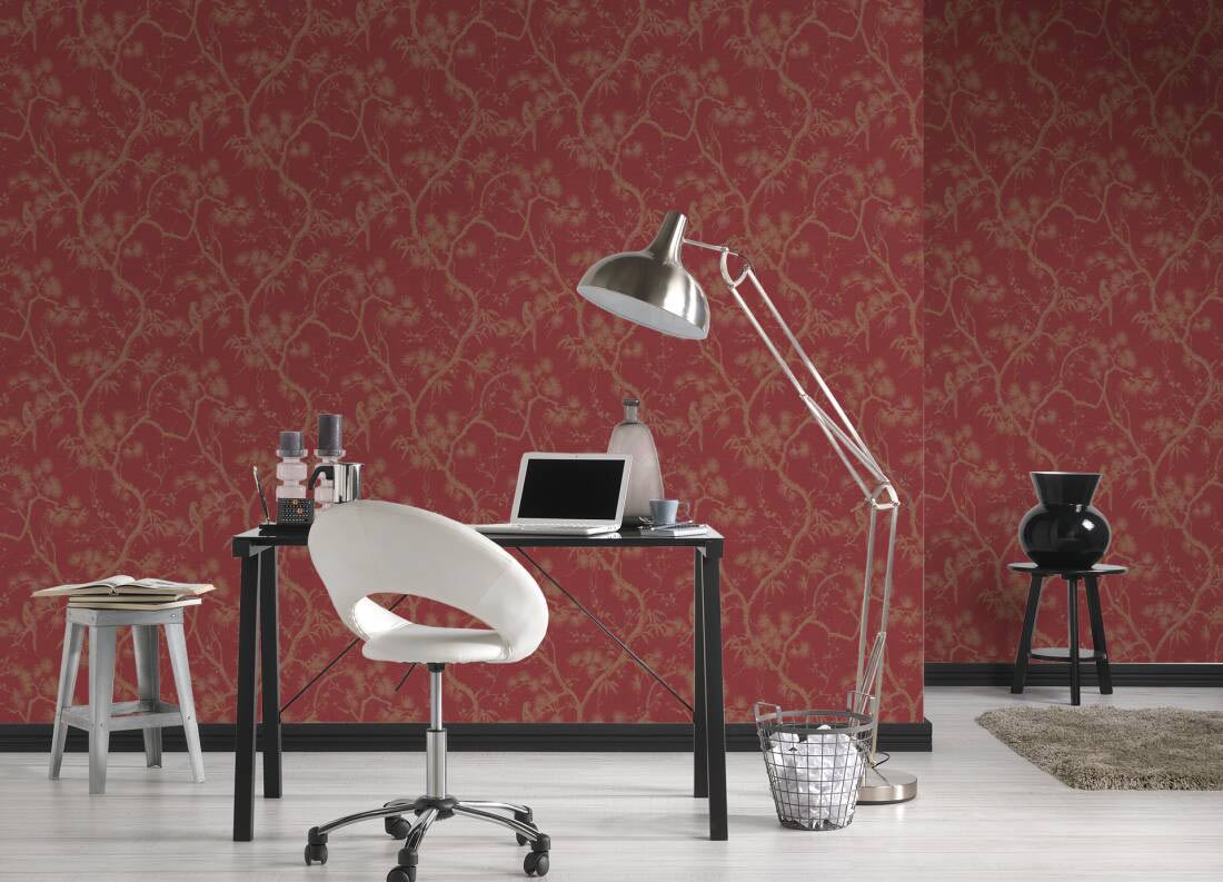Tokyo Garden Wallpaper - Red/Gold