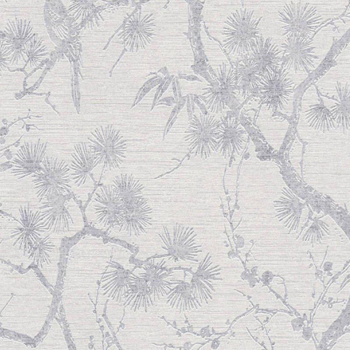 Tokyo Garden Wallpaper - Metallic/White