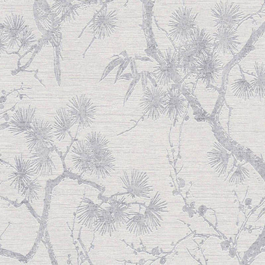 Tokyo Garden Wallpaper - Metallic/White