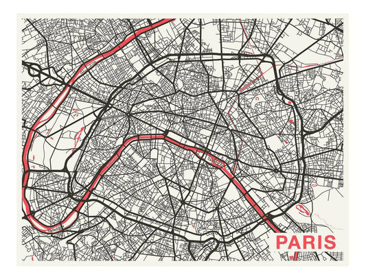 Paris City Art Map - Tomato - Custom Sized Wallpaper Mural (per m2)
