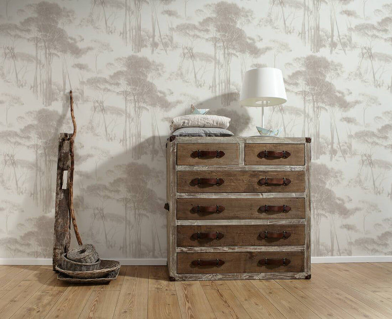 Tree Tops Wallpaper - Brown/White
