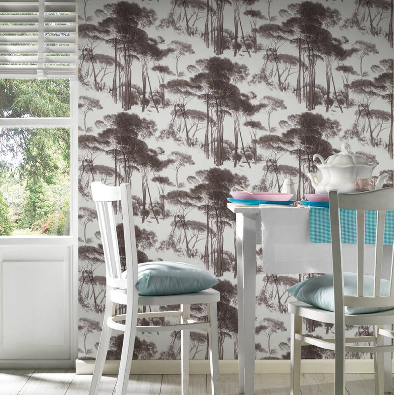 Tree Tops Wallpaper - Black/White