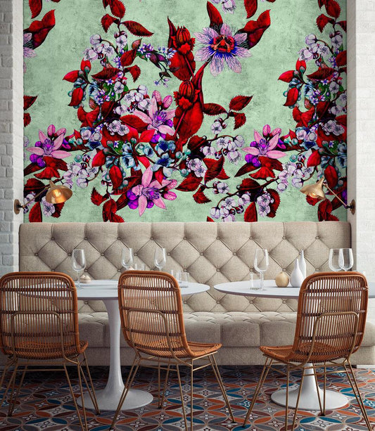 Tropical Passionfruit - Custom Sized Wallpaper Mural (per m2) - Green/Purple