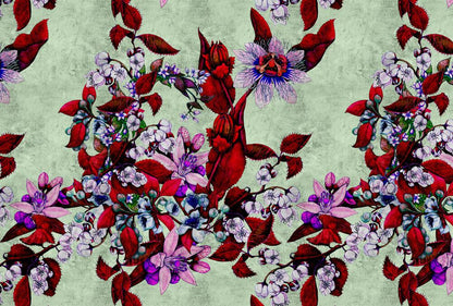 Tropical Passionfruit - Custom Sized Wallpaper Mural (per m2) - Green/Purple