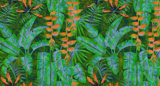 Tropicana - Custom Sized Wallpaper Mural (per m2) - Green/Orange