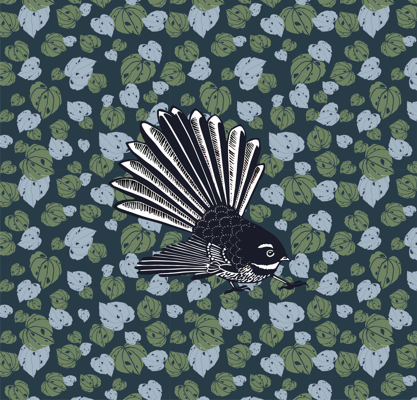 NZ Bird Series - Kawakawa Fantail - Custom Sized Wallpaper Mural (per m2)