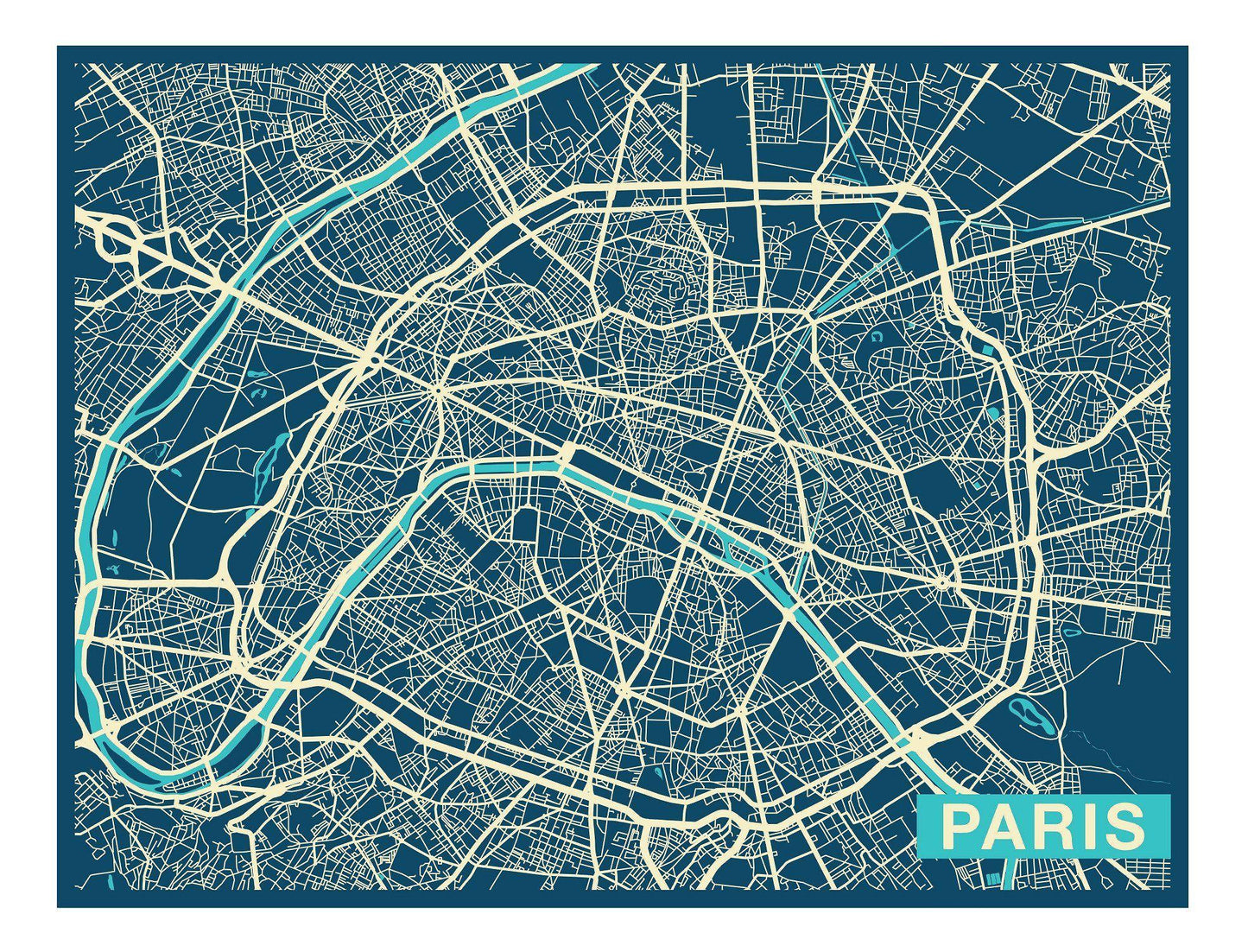 Paris City Art Map - Twilight - Custom Sized Wallpaper Mural (per m2)