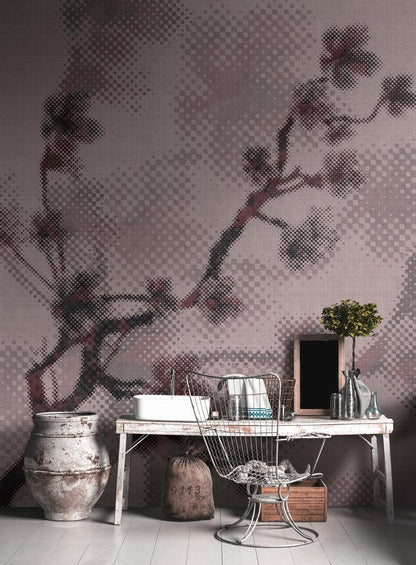 Twigs 1 - Pink - Custom Sized Wallpaper Mural (per m2)