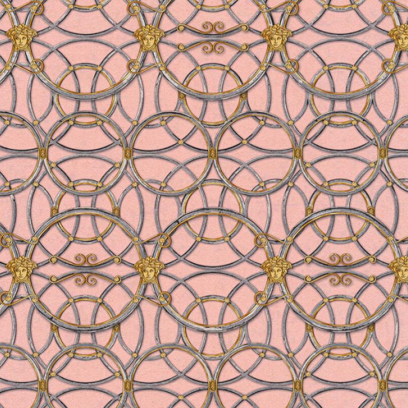 Sample - Versace Chain Wallpaper - Silver/Gold/Pink/Grey