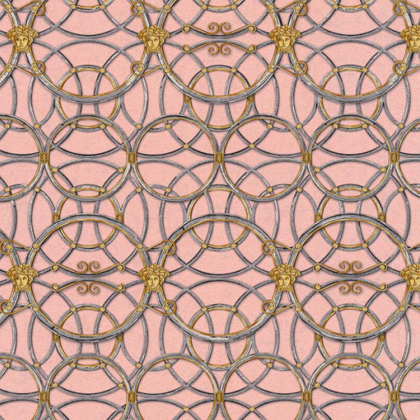 Sample - Versace Chain Wallpaper - Silver/Gold/Pink/Grey