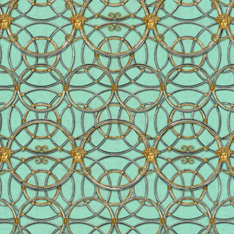 Sample - Versace Chain Wallpaper - Green/Gold